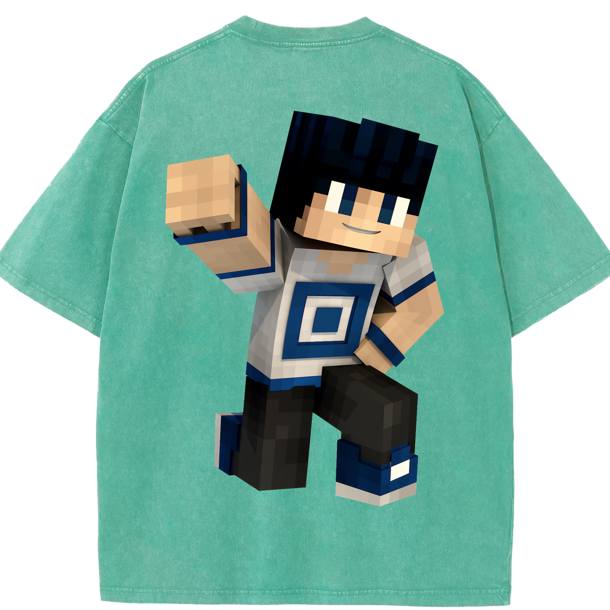 （画像用） マインクラフト ブロックの世界 Minecraft MC Block world 綿100% ヴィンテージ風 半袖Tシャツ（背面プリント）